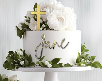 Personalised Cross Cake Topper and Name Charm