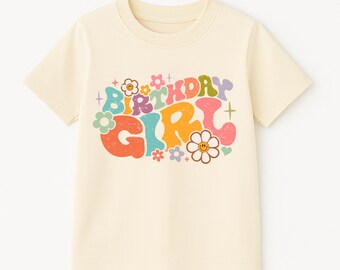 Groovy Retro Birthday Girl Toddler Shirt, Kids Adult Disco Daisy Birthday Tee