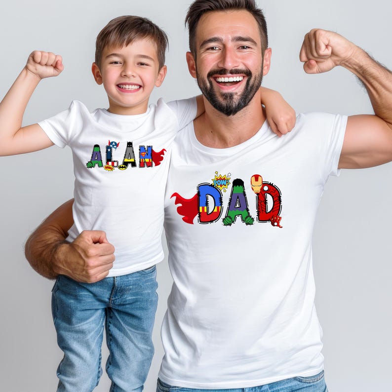 Custom Super Hero Shirt, Family Mom Dad Tee, Captain America Iron man bild 1