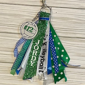 Volleyball Gift Personalized Bag Tag Ribbon Zipper Pull, Volleyball Keychain
