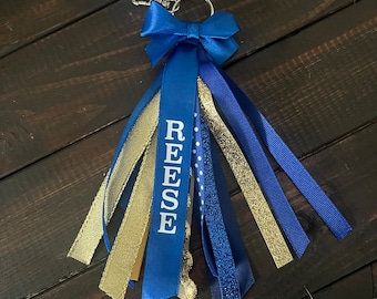 Cheer Team Ribbon Zipper Pull Name Tags, Cheer Bag Tag