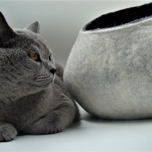 Felted Wool Cat Cave, house, bed, Eco Friendly, Elegant Designs, Natural Felted Wool, Handmade, Color  Snow White 100% wool Made by kivikis.