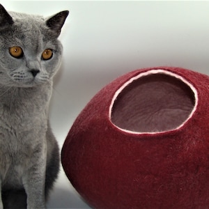 Felted Wool Cat Cave House Bed Eco Friendly Elegant Designs Natural Felted Wool Handmade Color Sand Brown Made by Kivikis Etsy