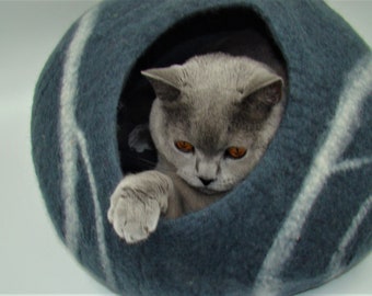 Felted Wool Cat Cave, house, bed, Eco Friendly, Elegant Designs, Natural Felted Wool, Handmade, Color 100% wool  Made by kivikis.