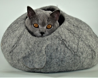 Felted Wool Cat Cave, house, bed, Eco Friendly, Elegant Designs, Natural Felted Wool, Handmade,  100% wool  Made by kivikis.