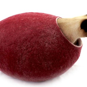 Large Felted Wool Cat Cave Bed, Handmade Cat House, Natural Indoor Cat Bed, Burgundy dark Merino Wool Pet Cave, KIVIKIS