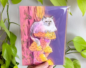 Mushroom Cat Art Print - Etsy