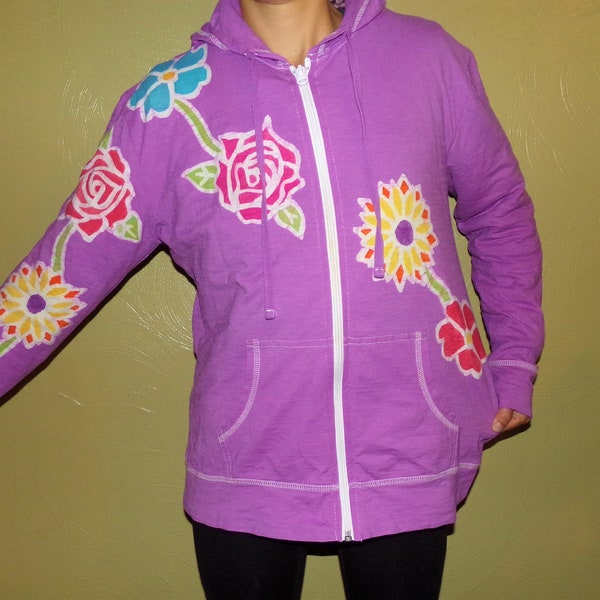 Batik flower zip up hoodie