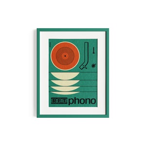 Retro Phono LP Turntable stampato su carta d'arte opaca naturale, regalo, illustrazioni, poster, stampa locandina, compleanno, stampa murale