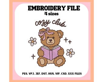Cozy Club Embroidery Design, Winter, Christmas, Bookish, Machine Embroidery, Digital Download