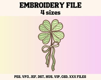 Four Leaf Clover Embroidery Design, St Patricks Day (Digital File)