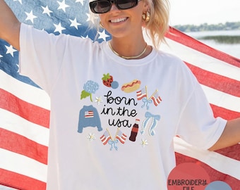 Born in the USA Embroidery File, Machine Embroidery, Fourth of July, Trendy Digital Download