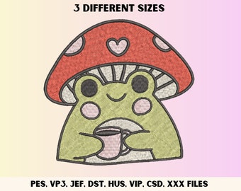 Mushroom Frog Embroidery Design, Cute Embroidery Design, Mushroom Frog Embroidery Design, Embroidery Design For Sweatshirts