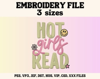Hot Girls Read borduurontwerp, trendy leesgrage bestand