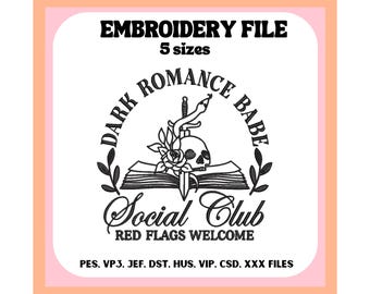 Archivo de bordado de Dark Romance Social Club, diseño de autor, bordado a máquina, moderno, descarga digital