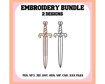 Schwert Stickerei Bundle, Fantasy, Romantik, Design für Bekleidung, Bücherwurm
