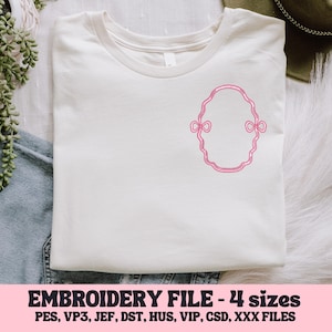Ribbon Frame Embroidery Design, Cute Embroidery Design, Monogram Frame Embroidery File, Embroidery Design For Apparel
