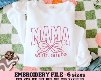 Mama Coquette Bow Embroidery Design, Varsity Font (Digital File)