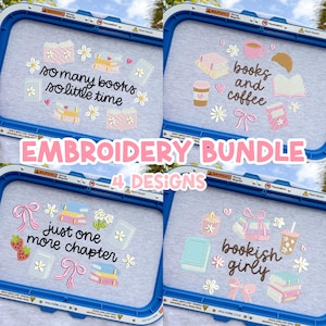 Bookish Embroidery Bundle, Book Lover, Commercial Use(Digital File)