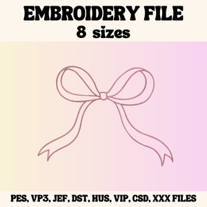 Bow Outline Embroidery Design, Cute Embroidery Design, Bow Outline Embroidery File, Embroidery Design For Apparel, Bow Embroidery
