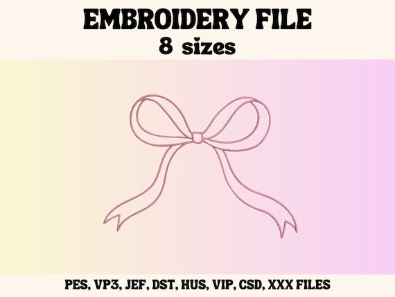 Bow Outline Embroidery Design, Cute Embroidery Design, Bow Outline Embroidery File, Embroidery Design For Apparel, Bow Embroidery