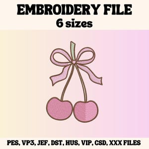 Cherries Embroidery Design, Cute Embroidery Design, Coquette Embroidery File, Embroidery Design For Apparel, Valentines Day