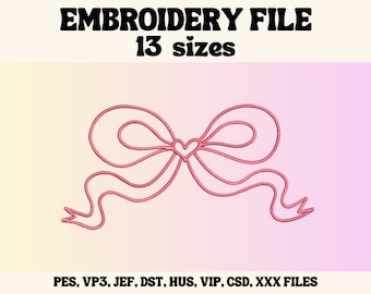 Bow Outline Embroidery Design, Cute Embroidery Design, Bow Outline Embroidery File, Embroidery Design For Apparel