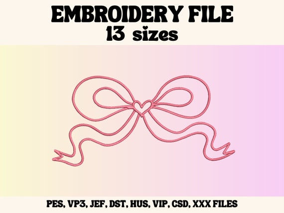 Bow Outline Embroidery Design, Cute Embroidery Design, Bow Outline Embroidery File, Embroidery Design For Apparel
