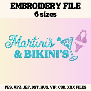 Martini&#39;s & Bikini&#39;s Embroidery Design, Cute Embroidery Design, Summer Embroidery File, Embroidery Design For Apparel