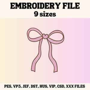 Heart Bow Embroidery Design, Cute Embroidery Design, Coquette Embroidery File, Embroidery Design For Apparel, Valentines Day