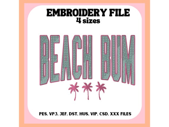 Summer Embroidery Design, Beach Bum Embroidery File, Palm Trees
