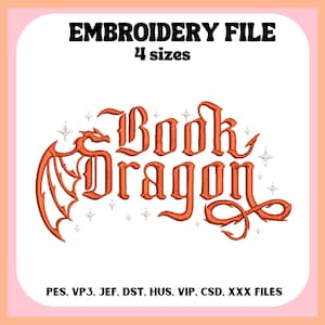 Book Dragon Embroidery Design, Trendy Apparel File (pes, vp3, jef, dst, hus...)