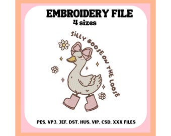 Coquette Silly Goose on the Loose Embroidery Design, Trendy Cute Goose, Machine Embroidery, Spring, Digital Download