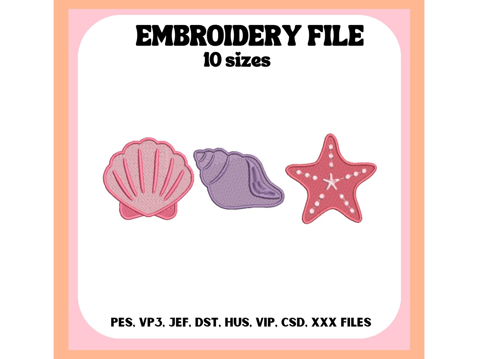 Embroded Shells Summer Shells, Embroidery File, Summer Design, Ocean, Machine ...