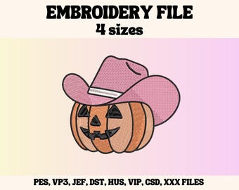 Cowgirl Pumpkin Embroidery Design, Cute Embroidery Design, Pumpkin Embroidery File, Embroidery Design For Apparel