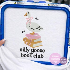 Silly Goose Book Club Embroidery Design, Trendy Cute Goose, Machine Embroidery, Spring, Digital Download, Bookish