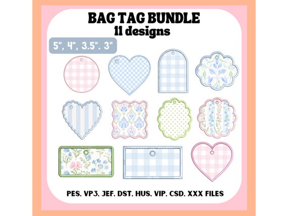 In The Hoop Foam Bag Tag Applique Embroidery Bundle, Blank Name Tag Applique, (Digital File)