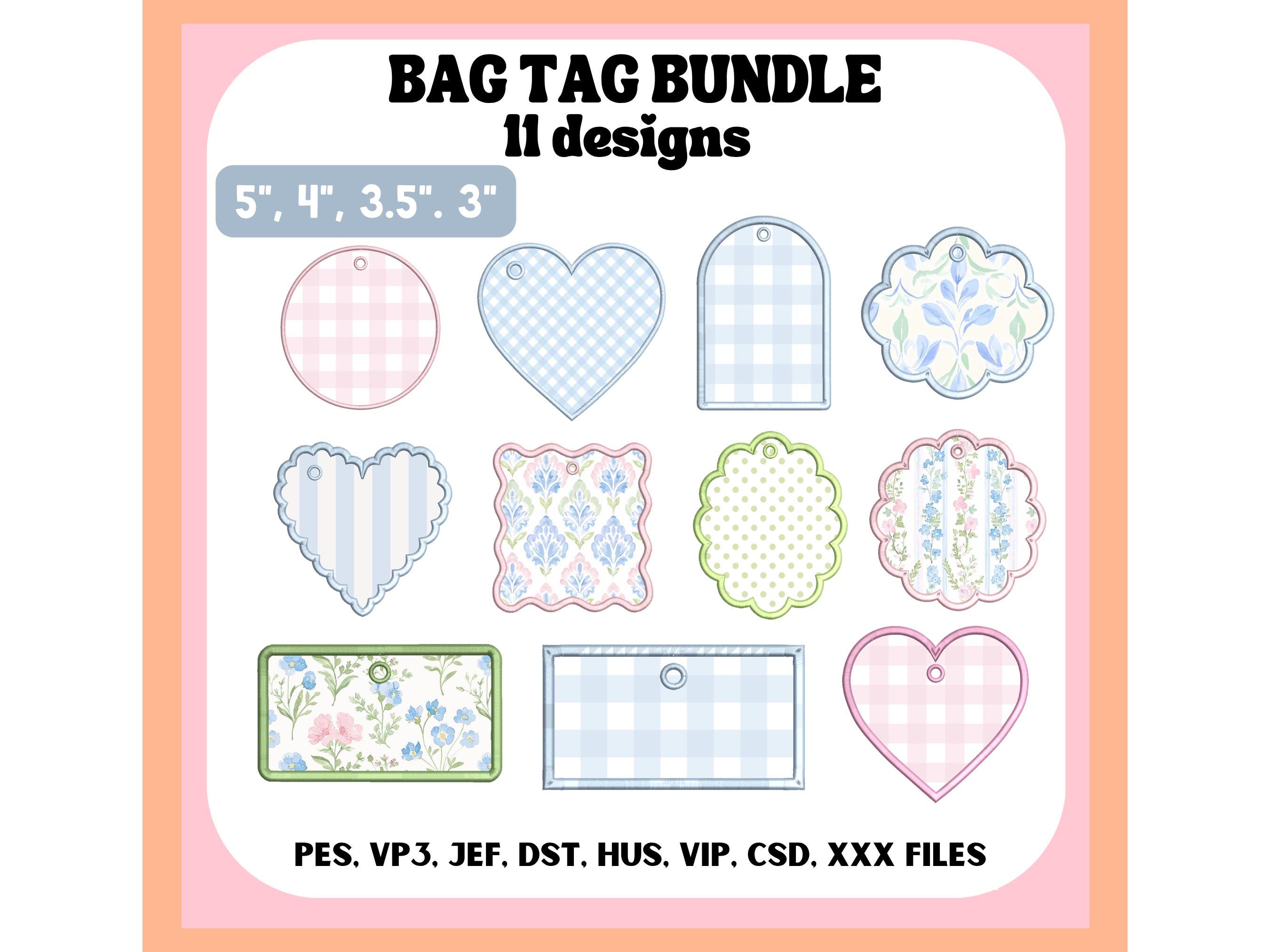 In The Hoop Bag Tag Applique Embroidery Bundle, Blank Name Tag Applique, (Digital File)