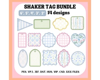 In The Hoop Shaker Bag Tag Applique Embroidery Bundle, Blank Name Tag Applique, (Digital File)
