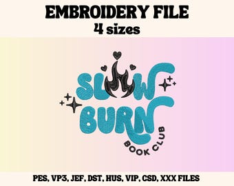 Slow Burn Book Club Embroidery Design, Trendy Outline (Digital Download)