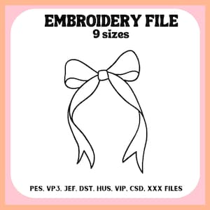 Bow Outline Embroidery Design, Cute Embroidery Design, Bow Outline Embroidery File, Embroidery Design For Apparel