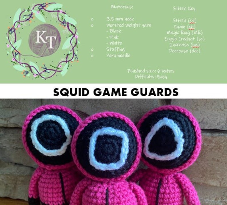 Pattern Only Squid Game Guards Crochet Pattern, Full Guide with Pictures Pattern Squid Game Staff, Squid Game Crochet image 1