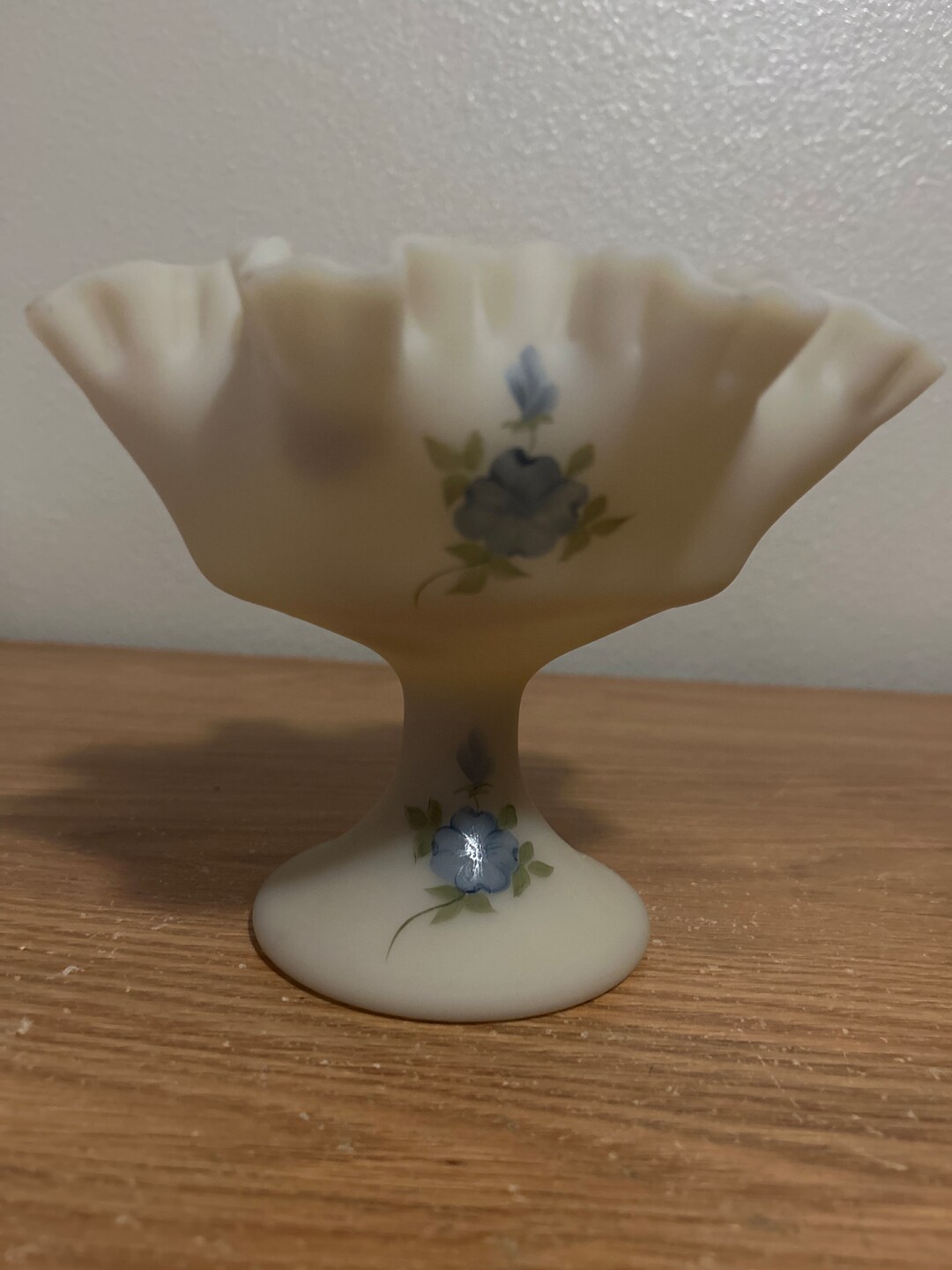 Fenton Custard Blue Flower Compote Bowl Etsy