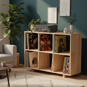 Solid Wood Record Player Stand: Modern Vinyl Storage Cabinet