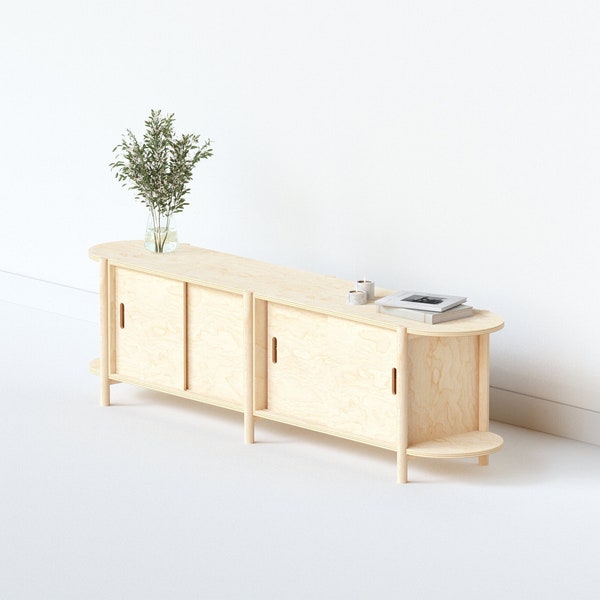 Niedriges Sideboard, Konsolentisch, Holz-Tv-Ständer, Holz-Sideboard, niedriges Buffet