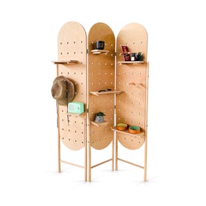 Free Standing Pegboard, Display Stand, Wooden Pegboard, Retail Display, Room Divider, Collapsible Stand, Folding Screen