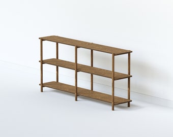 Unidad de estantería de madera - Extremo rectangular de 65"-3 estantes, estantería baja, almacenamiento de discos de vinilo, estantería, estante minimalista, aparador