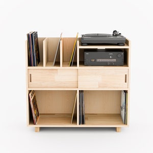 Solid Wood Vinyl Record Cabinet: Scandinavian Turntable Stand with Sliding Doors