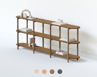 Estantería de madera, Mesa consola, Estantería abierta, Librería moderna, Estante minimalista, Estantería de 3 niveles