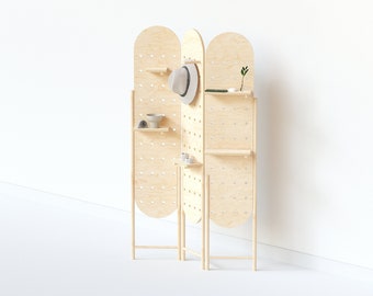 Free Standing Pegboard, Display Stand, Wooden Pegboard, Retail Display, Room Divider, Collapsible Stand, Folding Screen